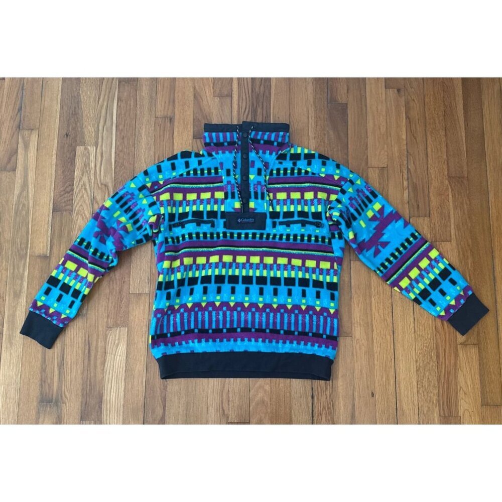 Columbia Fleece Men's Pullover Jacket Powder Keg Aqua Purple Black Size S